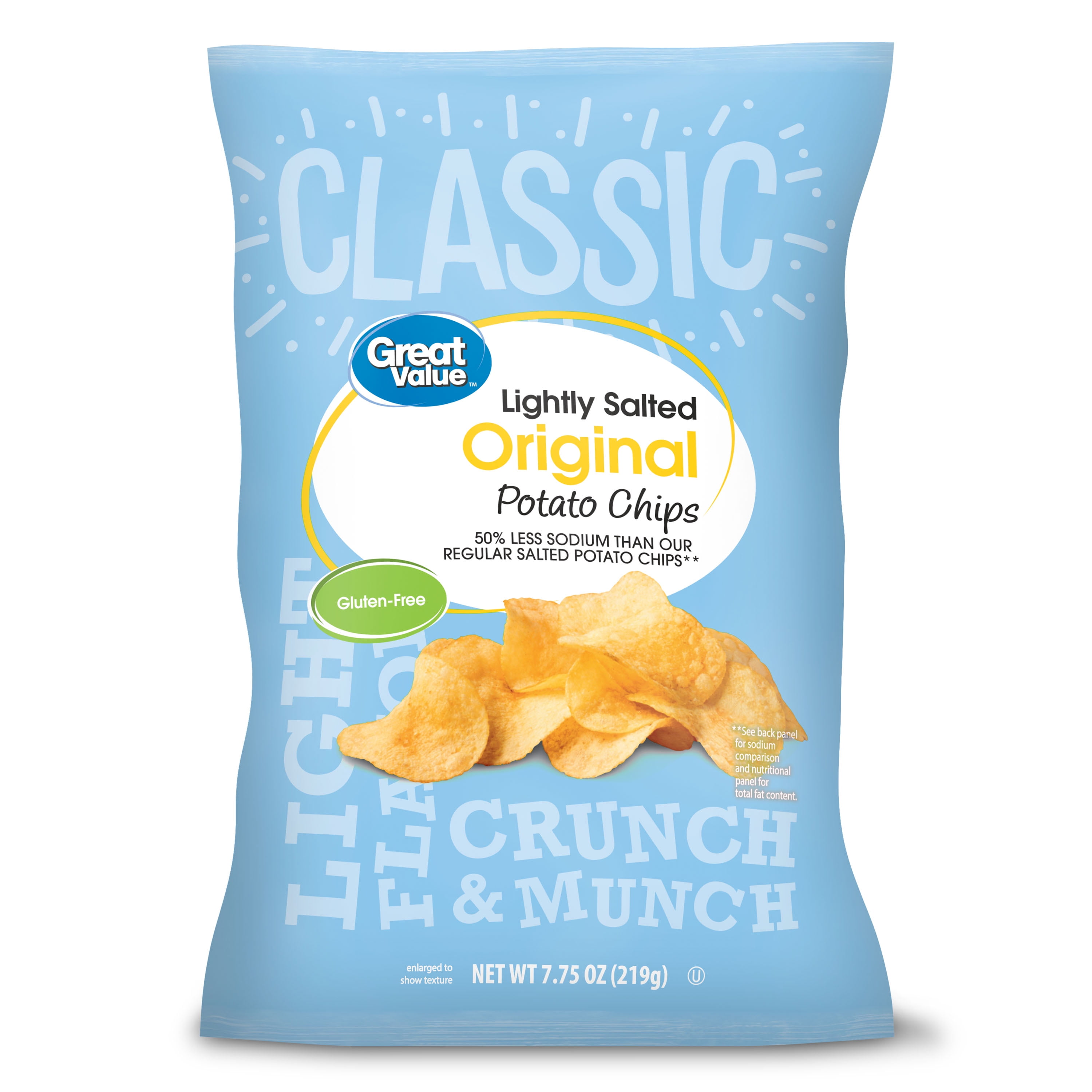 Great Value Lightly Salted Original Potato Chips, 7.75 oz