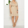 thumbnail image 3 of Women's Plus Size Dresses Summer Sexy Deep V-Neck Short Sleeve Casual Swing Drawstring Waist Midi Dress, 3 of 5