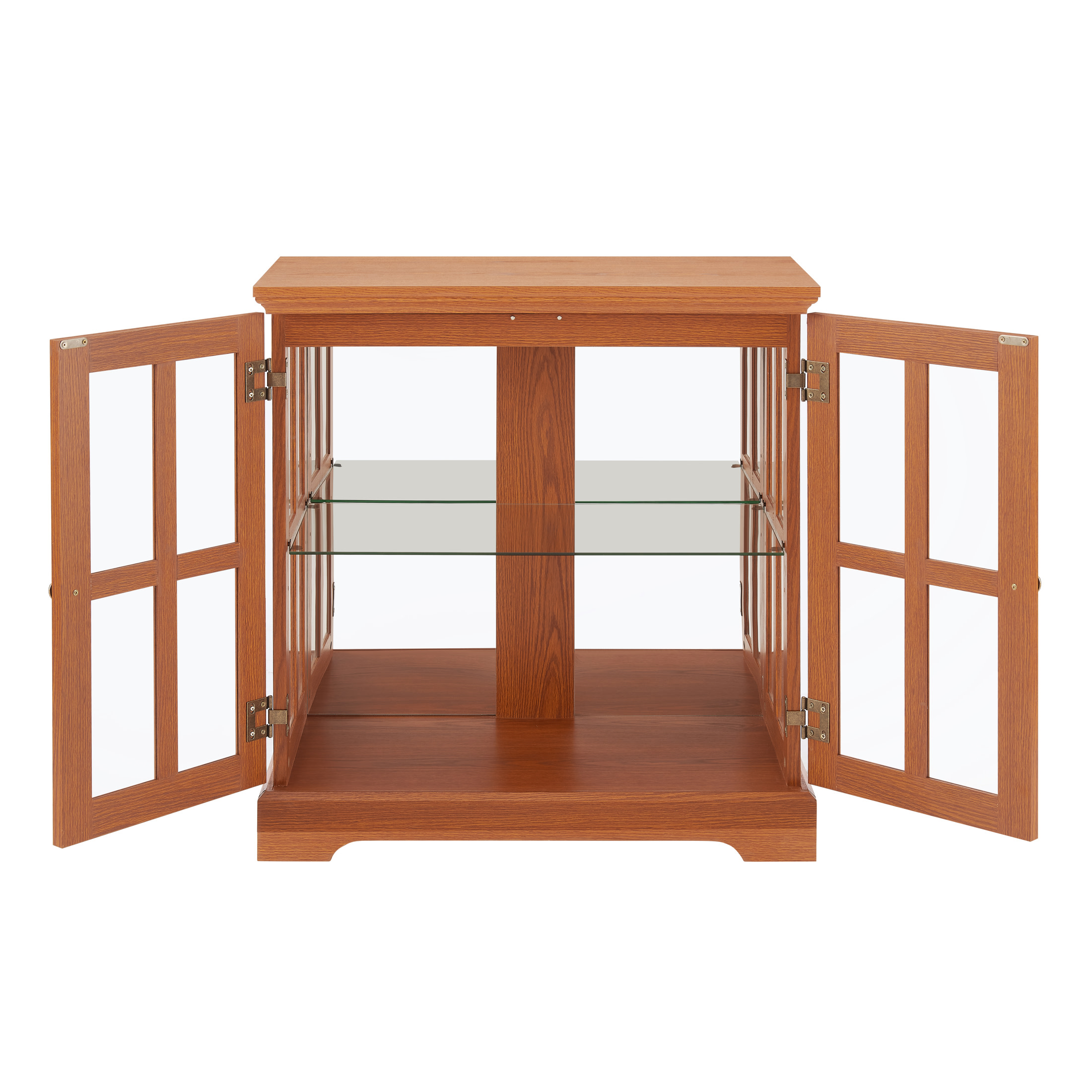 Noble House Belmere LED Curio Display Cabinet, 2-Door Antique Glass Bookcase with Adjustable Shelves, Dark Oak