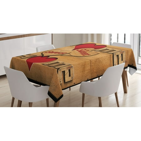 

Saying Tablecloth Words with Heart Shapes on Wooden Planks Log Cabin Country House Rectangular Table Cover for Dining Room Kitchen Decor 60 X 90 Pale Brown Red Black by Ambesonne