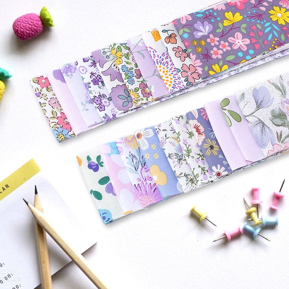 1set Flower Pattern Cotton Quilting Stripss Fabric Patchwork Fabric for DIY Craft Sewing Mixed Color 1000x65x0.1mm 40pcs/set