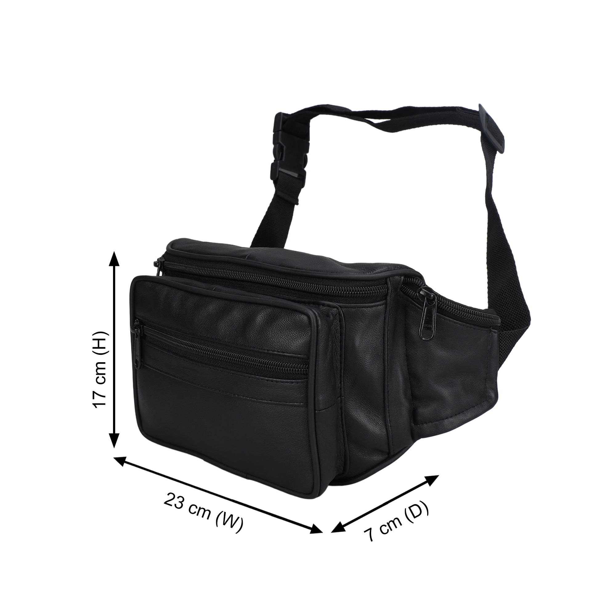 Leather Black Unisex Jumbo Fanny Pack with Side Zipper Pockets by Leatherboss