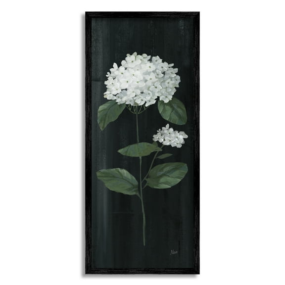 Stupell Industries Hydrangea Flower Blossom Distressed Dark Background Painting Black Framed Art Print Wall Art, Design by Nan