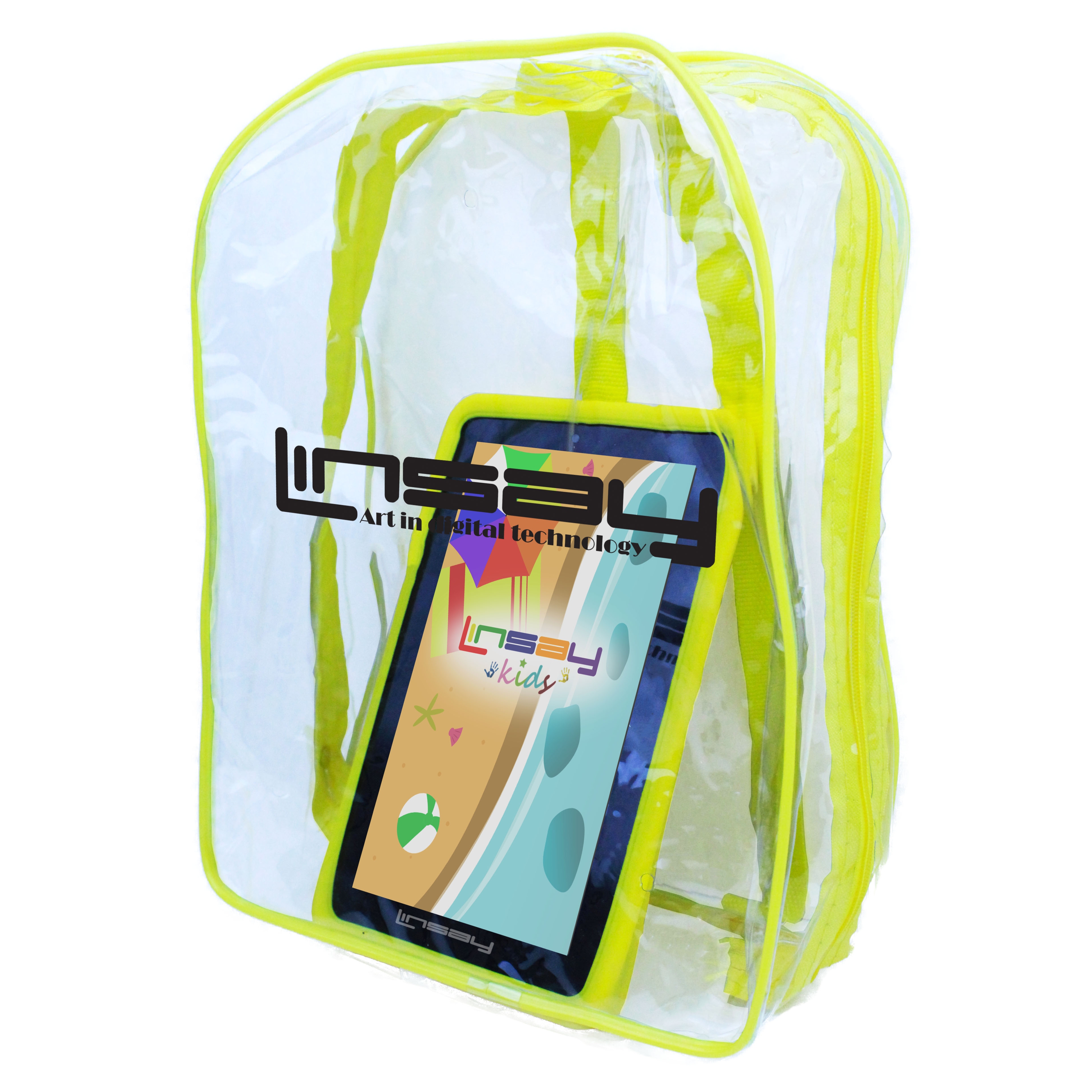 LINSAY 7" Kids Tablet 64GB Android 13 Wi-Fi  Camera, Apps, Games, Learning Tab for Children with Yellow Kid Defender Case and Backpack - image 2 of 3