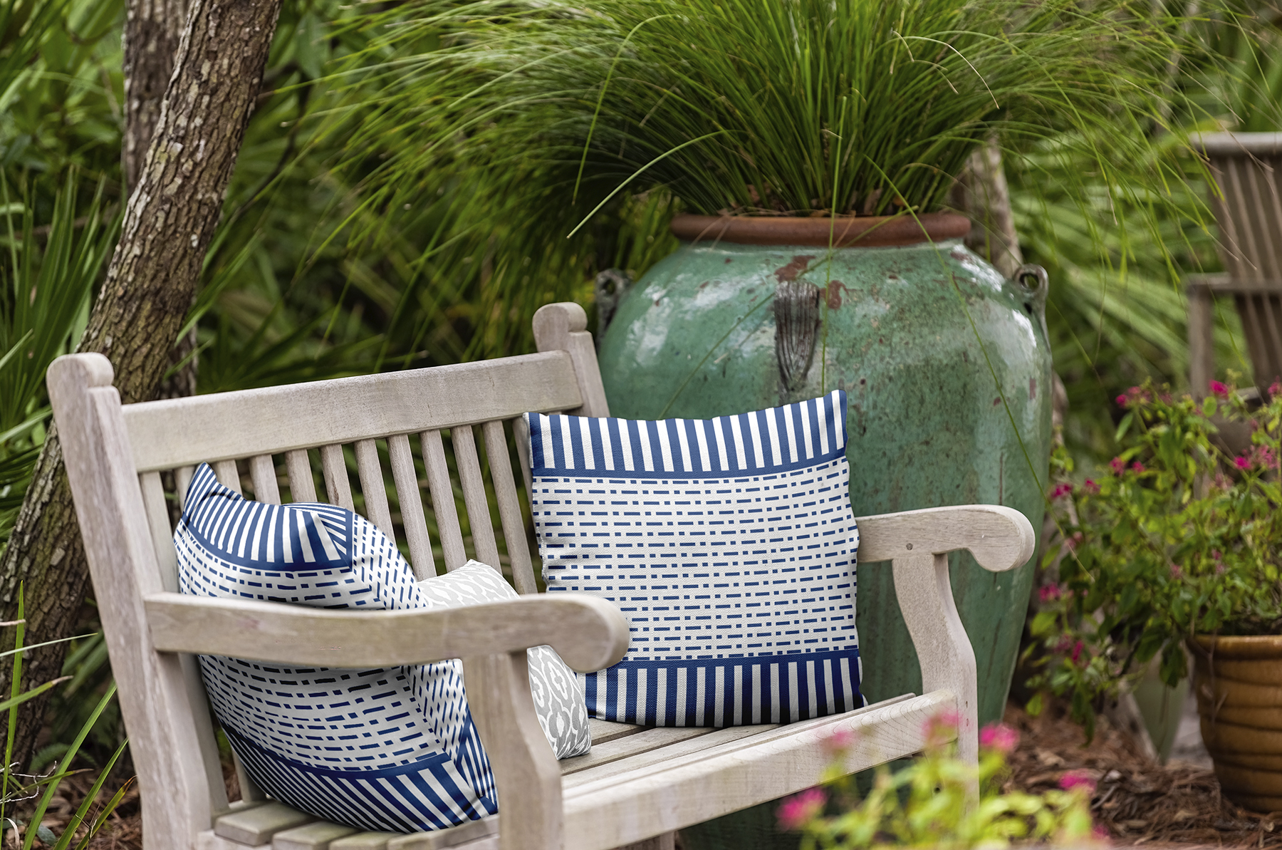 Simply Daisy 20" x 20" Dots and Dashes Indoor/Outdoor Throw Pillow, Nautical Navy (1 count)