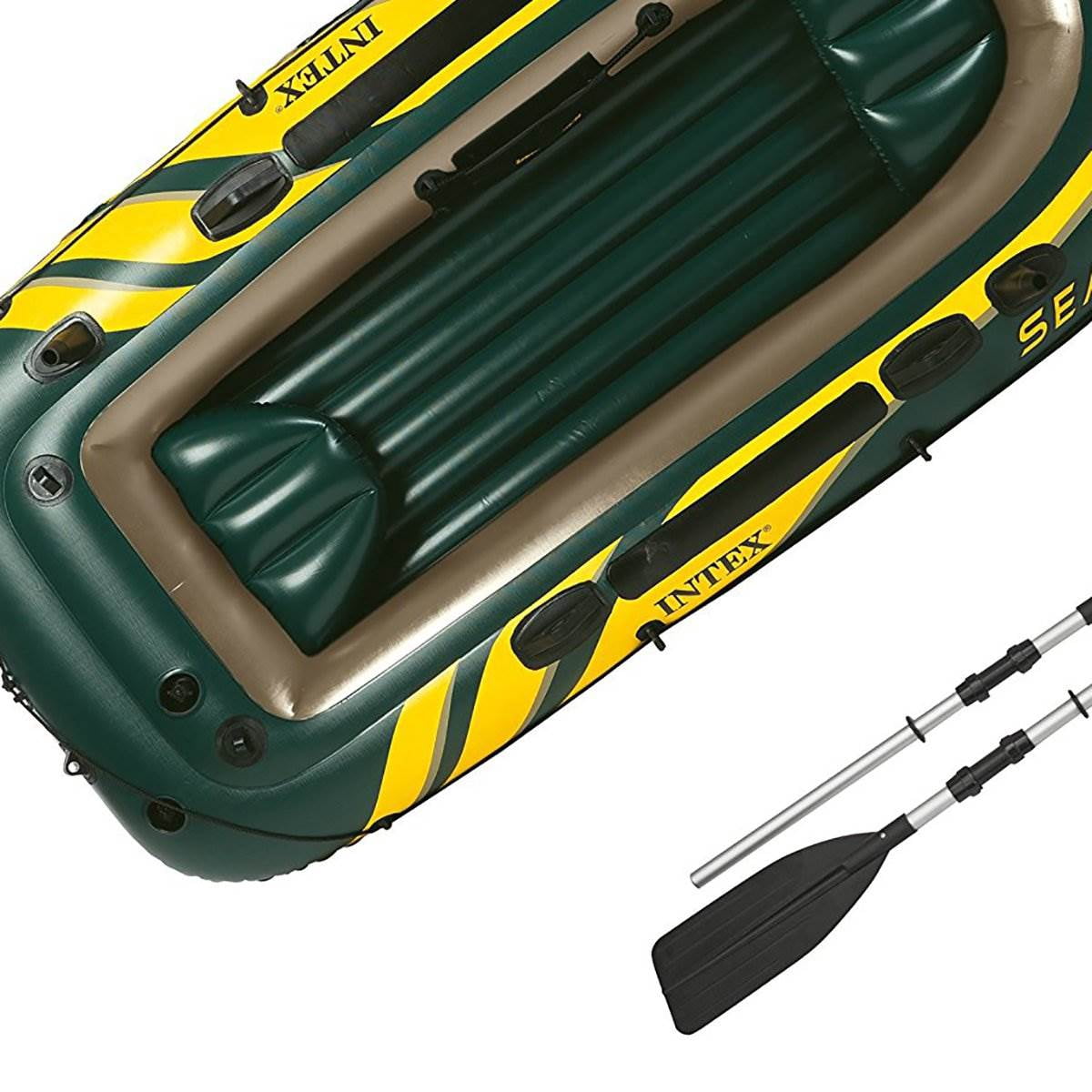 Intex Seahawk 3 Person Inflatable Boat Set with Aluminum Oars & Pump (2 Pack)