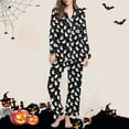 thumbnail image 2 of Feancey Halloween Pajamas Pant Sets Women Cute Ghost Print Pjs 2 Piece Set Holiday Casual Long Sleeve Button Down Sleepwear Lounge Outfits Black S, 2 of 6