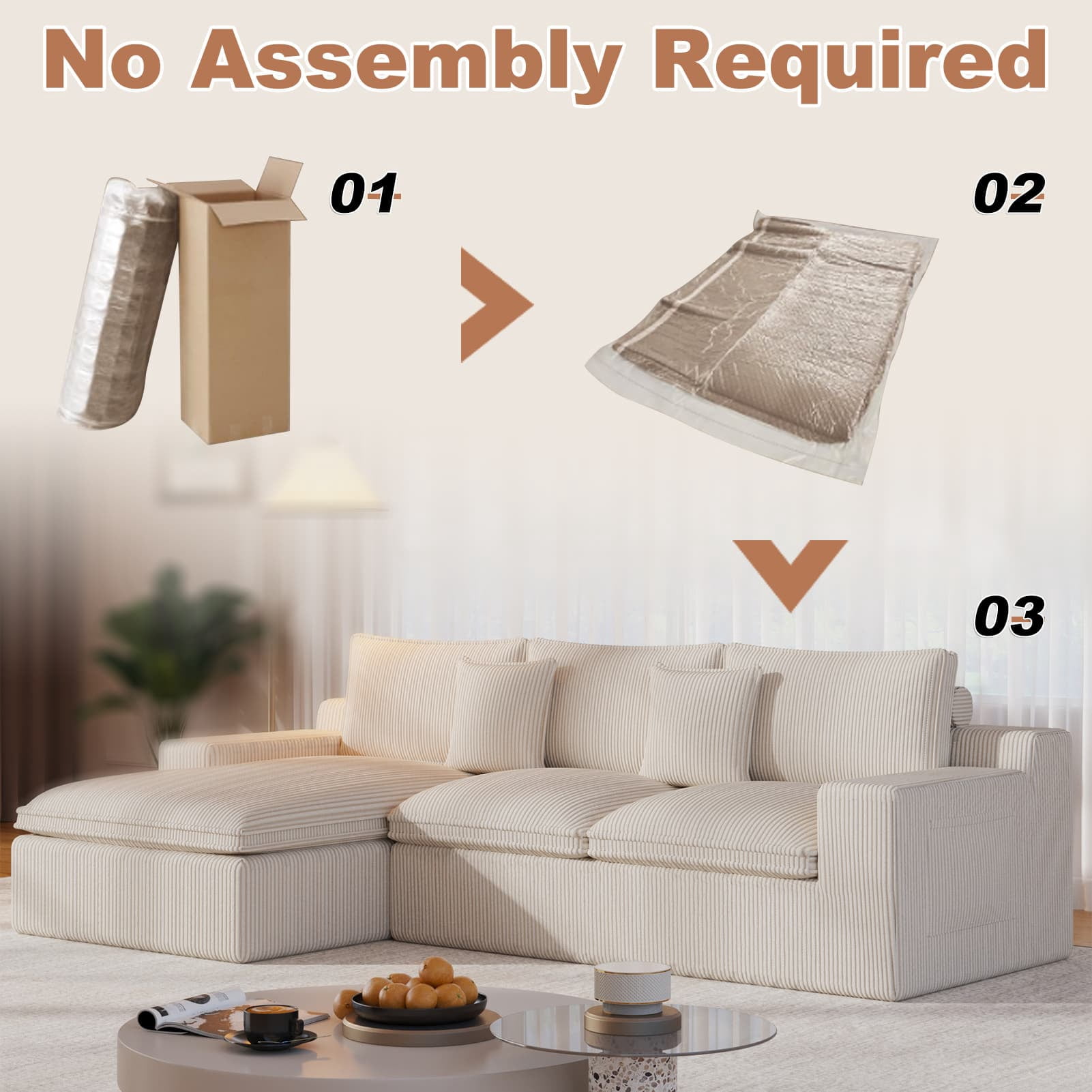 108” Modular Sectional Sofa, Cloud Sectional Couch with Deep Seat, Modern Modular L-Shape Sofa Couch with Chaise,Upholstered Couches for Living Room Bedroom