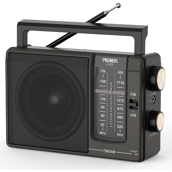 J03 AM FM Radio Portable Plug in Wall or AA Battery Operated for Home/Outdoor, Large Speaker Excellent Sound, Excellent Reception 19.5 ant, Large Tuning Knobs,Gifts for Seniors