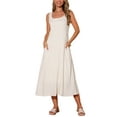 thumbnail image 2 of INSPIRE CHIC Women's Linen Dresses Summer Sleeveless Sundress Casual Loose Flowy Midi Tank Beach Dress S Beige, 2 of 6