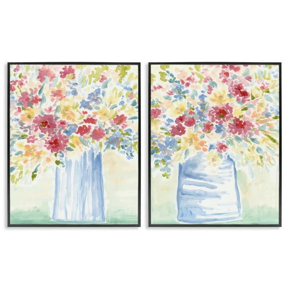Stupell Industries Soft Speckled Flower Vases Plants & Flowers Painting Black Framed Art Print Wall Art, 11 x 14, Set of 2