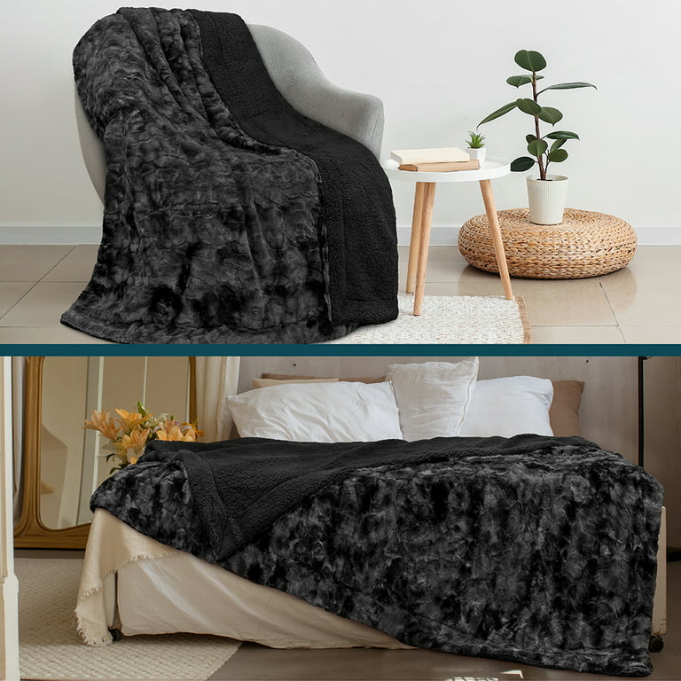 Pavilia Soft Fuzzy Faux Fur Throw Blanket, Tie-Dye Black, Fluffy Furry Warm Sherpa Blanket Fleece Throw for Bed, Sofa, Couch, Decorative Shag Plush