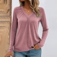 thumbnail image 2 of VISALY Long Sleeve Shirts V Neck Basic Tee Shirts Dressy Casual Blouses Basic Layers Loose Fit Soft Casual Pleated Tops Flowy Tops Smocked Tops Modest Blouses Solid T-Shirts Fall Outfits Pink Xxl, 2 of 4
