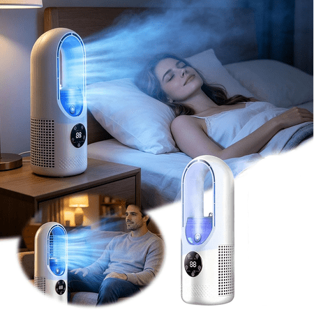 6-Speed Bladeless Electric Fan with 7 Color LED Light, Portable Rechargeable Desk Fan, Personal Cooling Fan with Soft Airflow for Bedroom Office Indoor Travel Use (White)