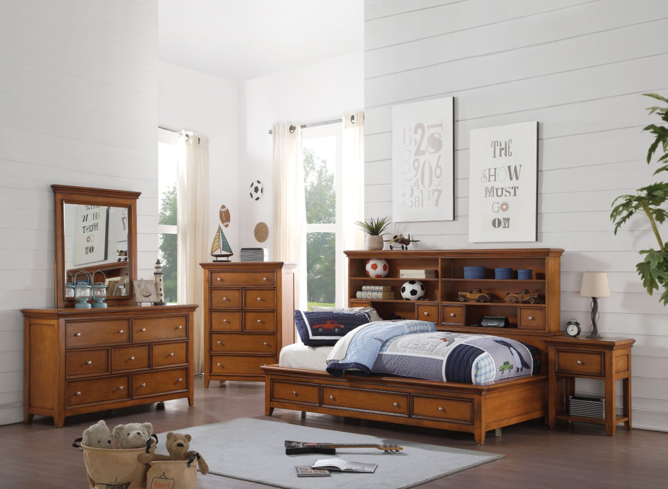 Contemporary Style Full Daybed with Storage, Cherry Oak Brown