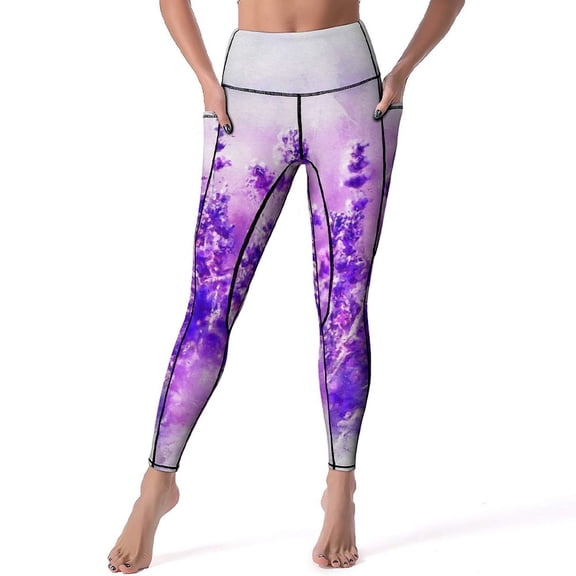 2025 Lavender Fields Leggings Purple Flowers High Waist Yoga Pants Funny Quick-Dry Leggins Graphic Fitness Gym Sports Tights