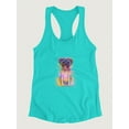 thumbnail image 3 of Colorful Pug Splash Art Racerback Tank Women -Fab Funky Designs, Female Small, 3 of 4
