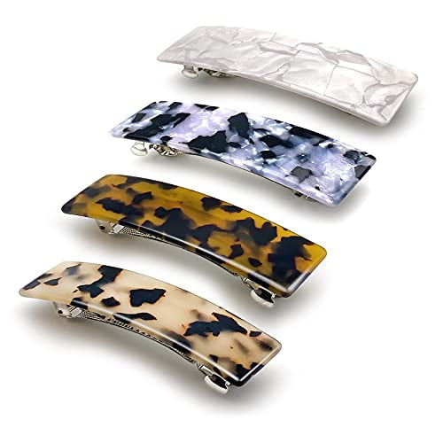 4 Pack Hair Barrettes for Women, French Style Large Barrettes for Fine Hair, Rectangle Big Hair Clips, No Slip Automatic Clasp, Natural Barrette Hair Clip for Girls Thin Thick Hair 4 Pack Hair Barrettes for Women, French Style Large Barrettes for Fine Hair, Rectangle Big Hair Clips, No Slip Automatic Clasp, Natural Barrette Hair Clip for Girls Thin Thick Hair