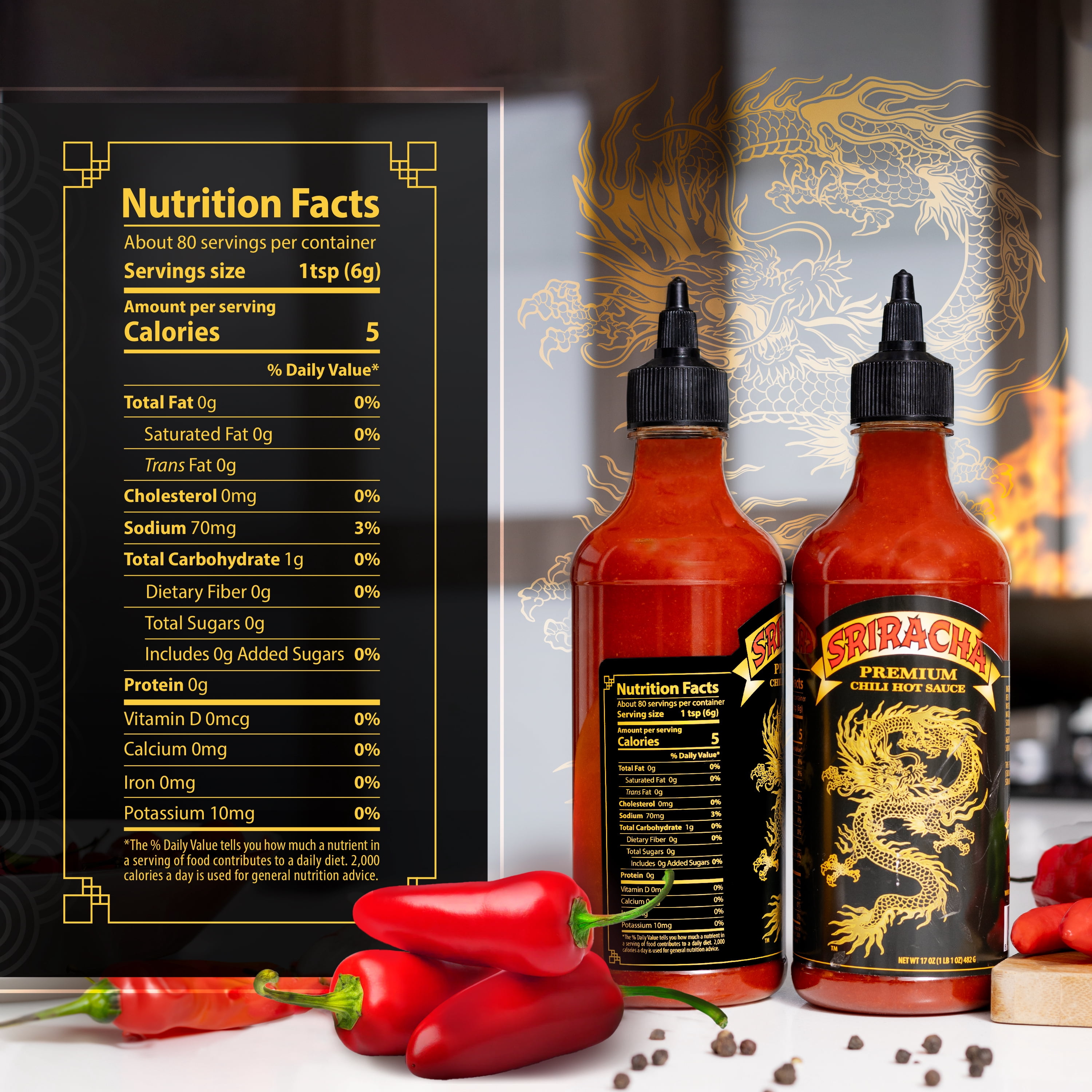 Underwood Ranches New Limited Dragon Sriracha made from the Red Jalapeno Peppers that started the Sriracha Movement! Pack of three Easy Squeeze 17 oz Bottles