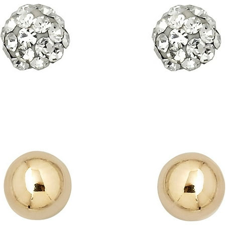 Luminesse 18kt Gold over Sterling Silver Plain and Clear Earrings Set made with Swarovski Elements