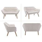 Guyou Small Loveseat Sofa, Modern Sherpa 2-Seater Mini Sofa Couch with Quilted Back and Armrests, Cute Accent Chair with Wooden Legs for Living Room Bedroom Apartment, White