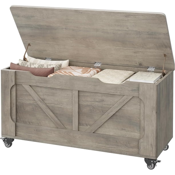 Garvee Baúl de Almacenamiento 39.4 x 15.7 x 20.9", Banco de Almacenamiento con 4 Ruedas, Gris