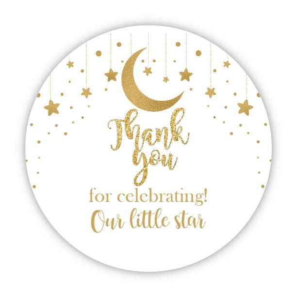 50 pegatinas de agradecimiento por celebrar nuestras pequeñas estrellas, pegatinas de regalo de agradecimiento para celebrar, regalos de fiesta de baby shower con purpurina dorada para fiesta de cumpl
