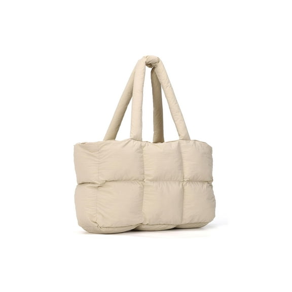 KL928 Puffer Tote Bag for Women Large Quilted Puffy Shoulder Handbag Puffy Purse Nylon Satchel Purse for Work Travel Gym Shop Khaki