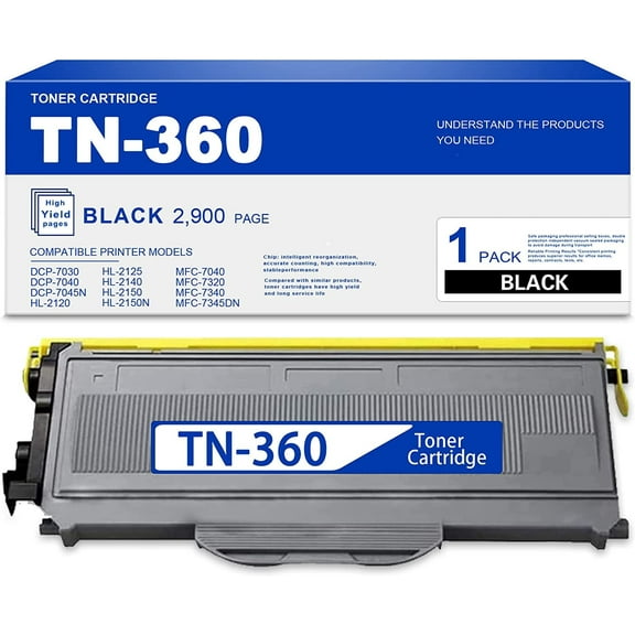(1-Black) TN360 TN-360 Toner Cartridge Compatible Replacement for Brother DCP-7030 7040 HL-2120 2140 MFC-7040 Printers