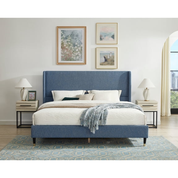 Miekor Furniture Arles 3-Piece Upholstered Bedroom Set, Wingback Platform Bed with Two Nightstands No6212