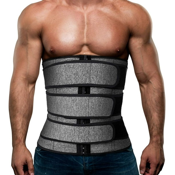 Mens Workout Waist Trainer Neoprene Corset Sauna Sweat Trimmer Slimming  Belly with Belts-Grey Waist Trainer Belt 
