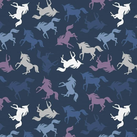 Mainstays 42" Light-weight Flannel Fabric Multi Unicorn by the Yard, Blue