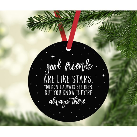 Round Metal Christmas Ornament, Good Friends are Like Stars, Black Galaxy, 1-Pack
