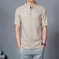 thumbnail image 2 of Besolor Summer Shirts for Men Stand Collar Buttton Short Sleeve Tops Casual Solid Color Plus Size Blouse Tees, 2 of 6