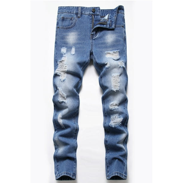 Keevoom Boys Skinny Fit Ripped Distressed Stretch Slim Washed Jeans ...