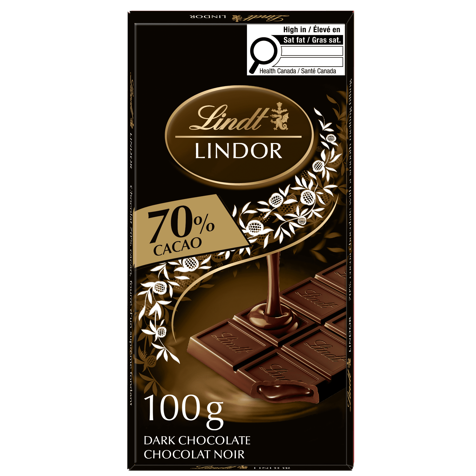 Chocolat noir LINDOR à 70 % de cacao de Lindt – Barre (100 g) Tablette/Barre 100g