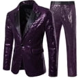 thumbnail image 4 of JAJAHO Mens Sequins Suit Set Two Piece Formal Wear Sparkly Glitter Long Sleeve Button Up Slim Fit Suit Jacket Straight Leg Trousers Carnival Performance Stylish Outfit, 4 of 7
