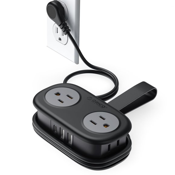 Regleta de alimentación ORICO de viaje, 4 salidas, 3 puertos USB (1 USB C), color negro