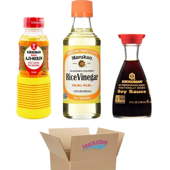 Kikkoman  Marukan Essential Starter Japanese Sauce Kits, Original, 1 Soy Sauce Dispenser, 1 Rice Vinegar Bottle and 1 Aji-Mirin Bottle
