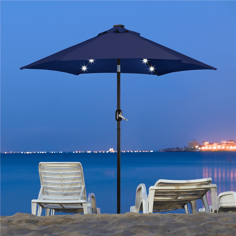 Renwick 7.5Ft Patio Market Umbrella with 18 LED Lights, Navy Blue