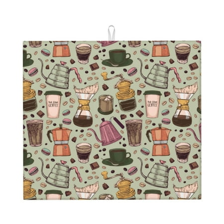 

Goofa Dish Drying Mat Super Absorbent Drying Mat Large Dish Drying Mats for Kitchen Counter Easy Clean Dish Mat Kitchen Drying Mat 16 x 18 ( Coffee Makers Macaroons Chocolate )