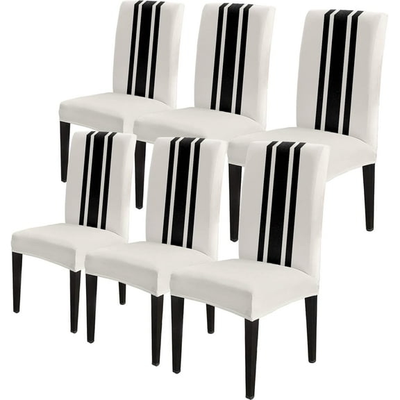 Dining Chair Slipcover, Christmas Black and White Stripe Rustic Farmhouse Style Countryside Chair Protector Stretch Parsons Chair Covers for Dining Room, Restaurant, Kitchen, Party, 6 Packs