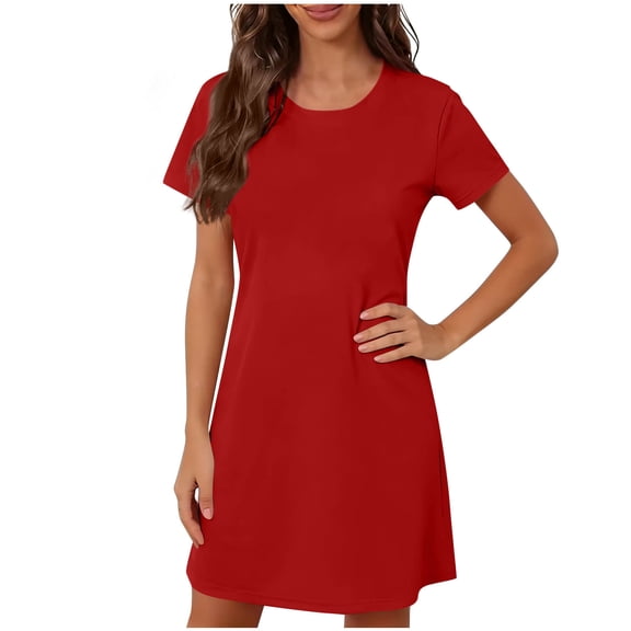 Busydd Women's Nightgowns Casual Solid Color Short Sleeve Spring Dresses for Women Comfortable Round Neck Womens Pajamas 2XL