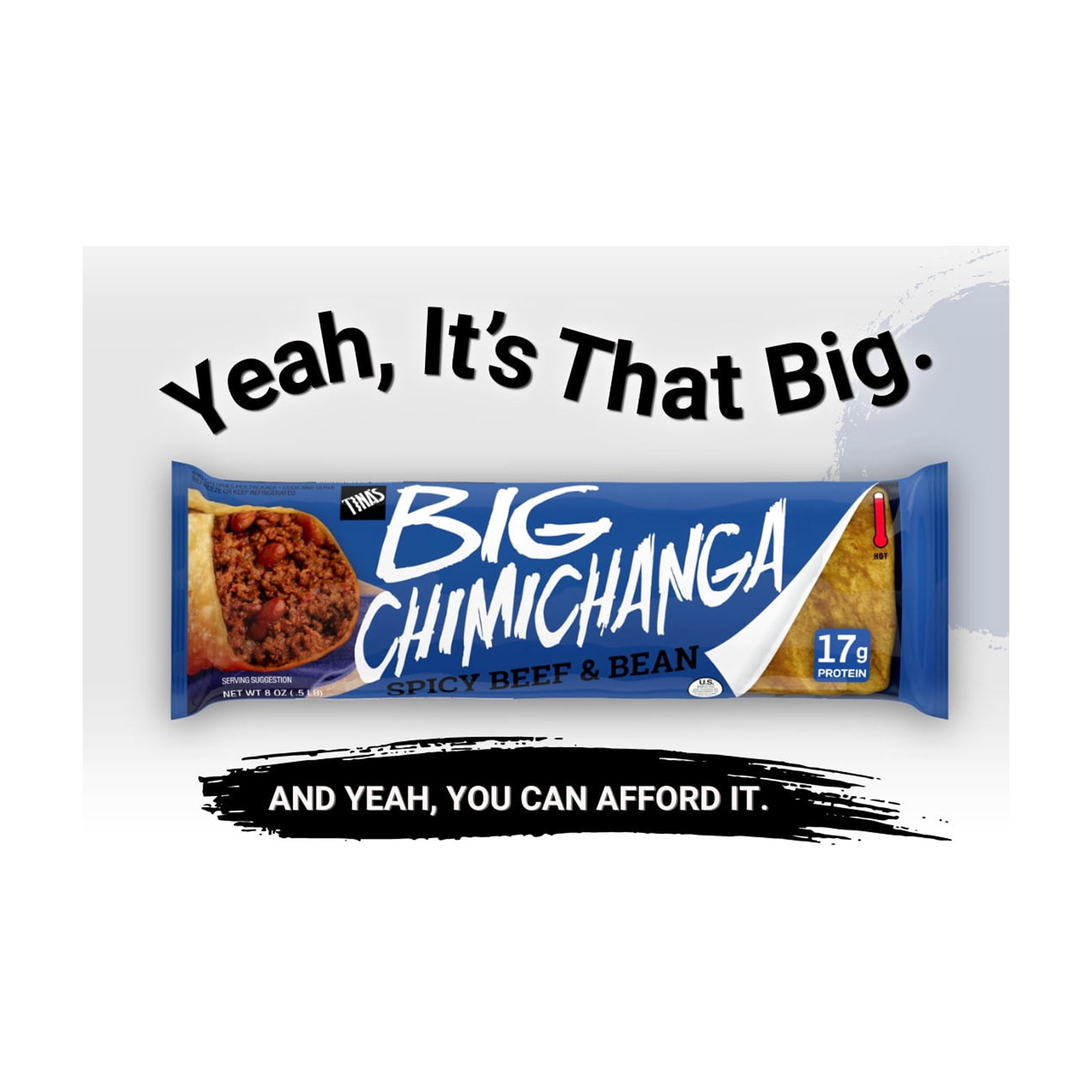 Tina's Big Chimichanga Spicy Beef & Bean, Quick Microwave Meal, 17g Protein, 8 oz