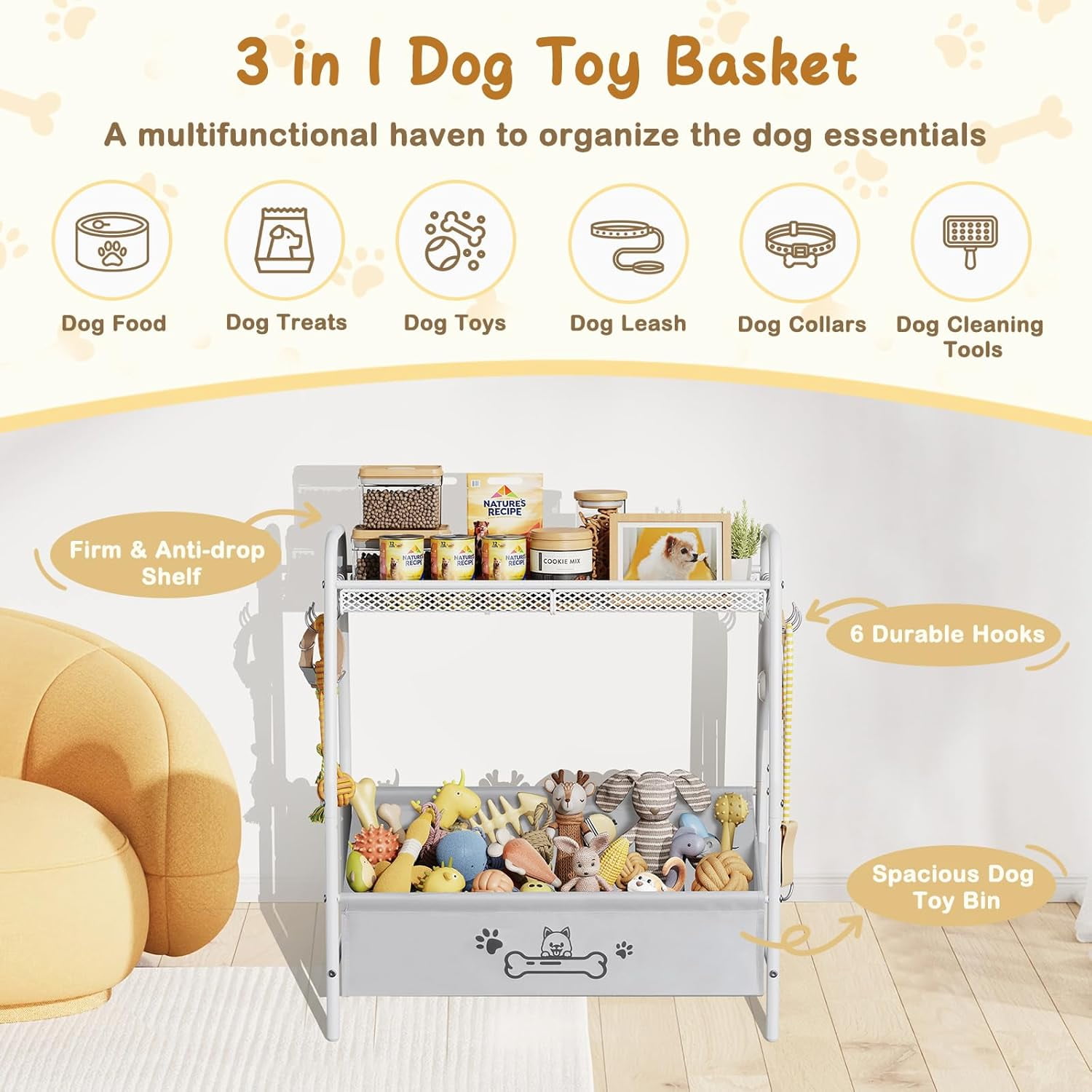 Large Dog Toy Basket (23.6"x11.2"x9.7"), Dogs Toy Bin with Storage Organizer, Trapezoid Toy Box for Dog Stuff Accessories, Pet Toy Storage Holder Chest for Cat Dogs Essential Supplies