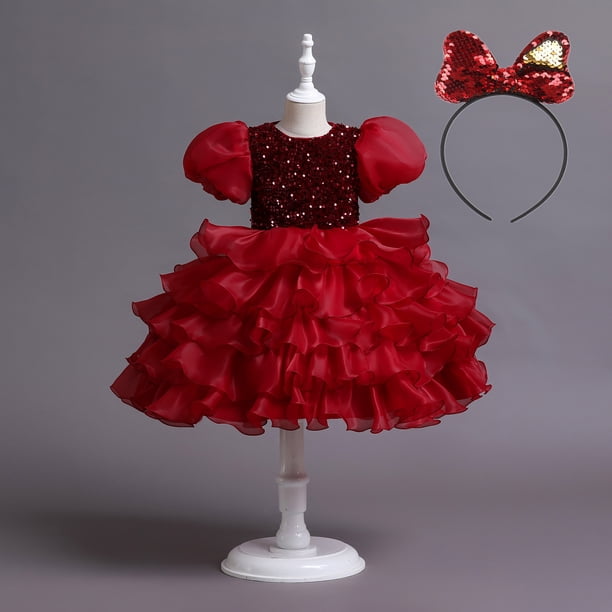 Vestido de princesa con mangas abullonadas y lentejuelas para niños, vestido de boda, pasarela, disfraz de presentadora