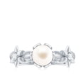 thumbnail image 4 of Rosec Jewels Nature Inspired Floral Ring - Freshwater Pearl Solitaire Ring with Diamond - 6 MM, 925 Sterling Silver, US 4.00, 4 of 8