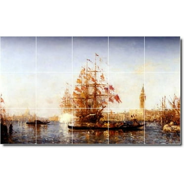 Ceramic Tile Mural-Felix Ziem Waterfront Painting 169. 21.25" w x 12.75" h using (15) 4.25 x 4.25 ceramic tiles