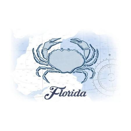 Florida - Crab - Blue - Coastal Icon Print Wall Art By Lantern