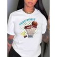 thumbnail image 1 of Camiseta informal de baloncesto para mujer, tejido de punto de algodón, elasticidad media, cuello redondo, manga corta con estampado geométrico, ideal para el tiempo libre., 1 of 6